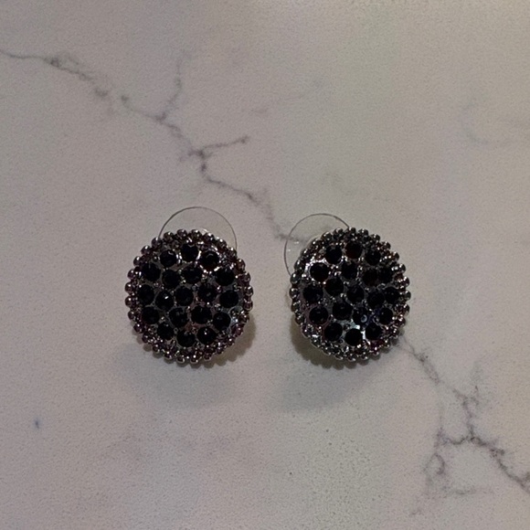 Elegant Black and Silver Stud Earrings - Picture 1 of 4